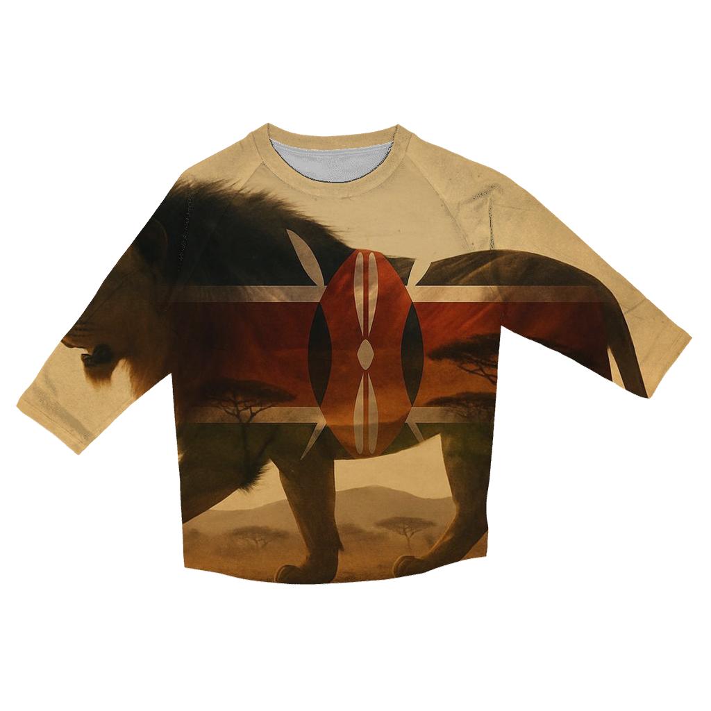 Savanna Lion Overlay Kenya printed three quarter sleeve shirts