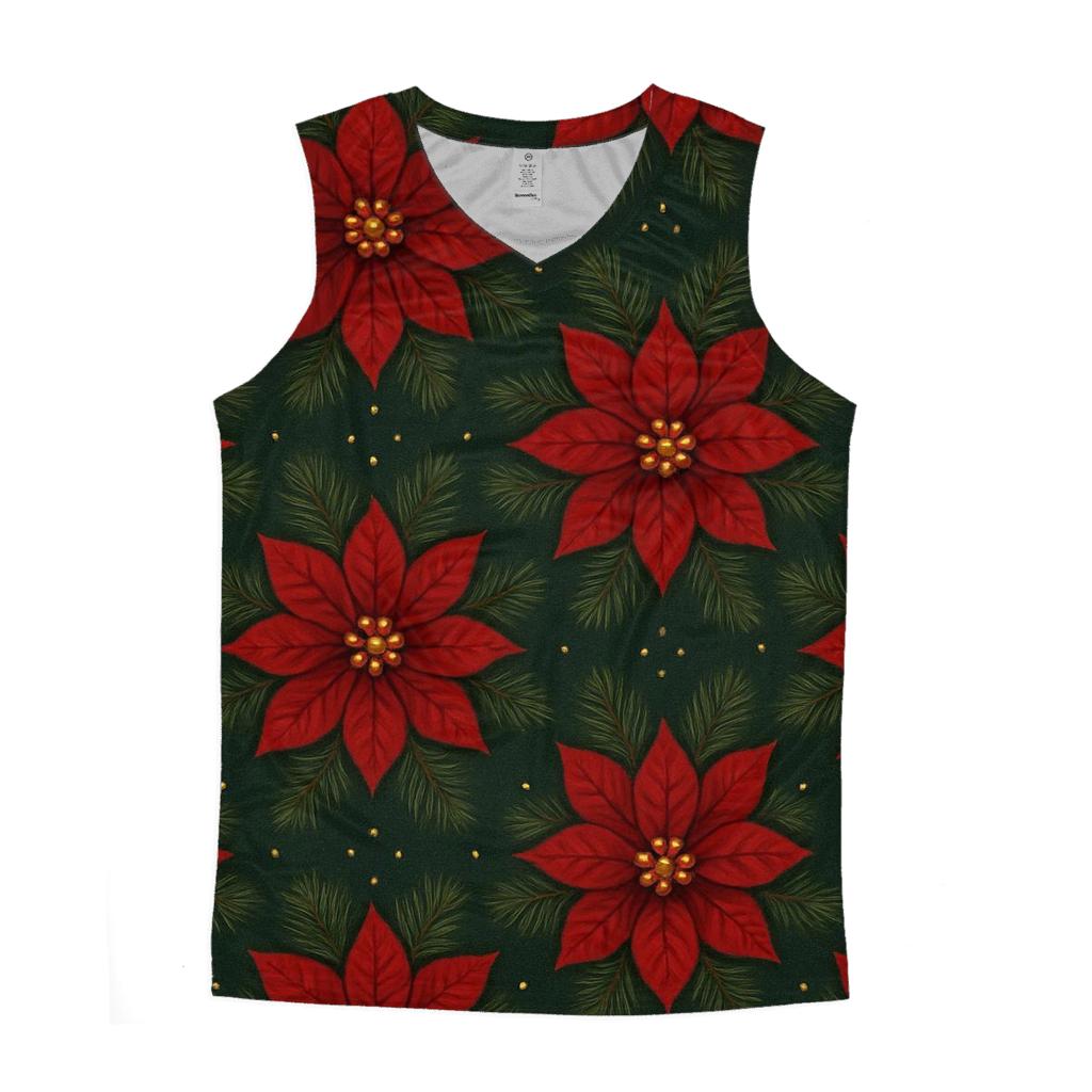 Crimson Poinsettia Starburst Tessellation On Deep Green Background stylish racerback tanks