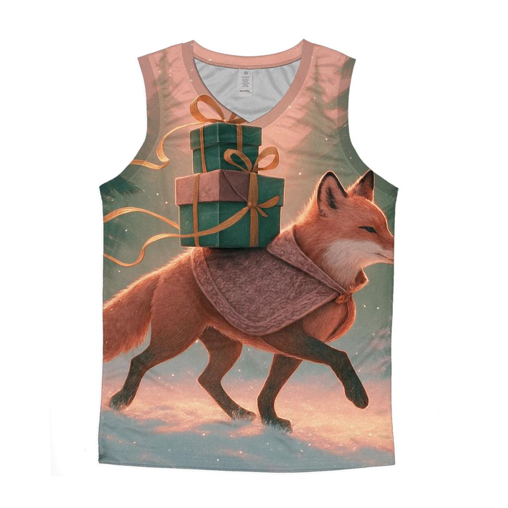 Winter Woodland Fox Delivering Wrapped Presents sports performance tank tops