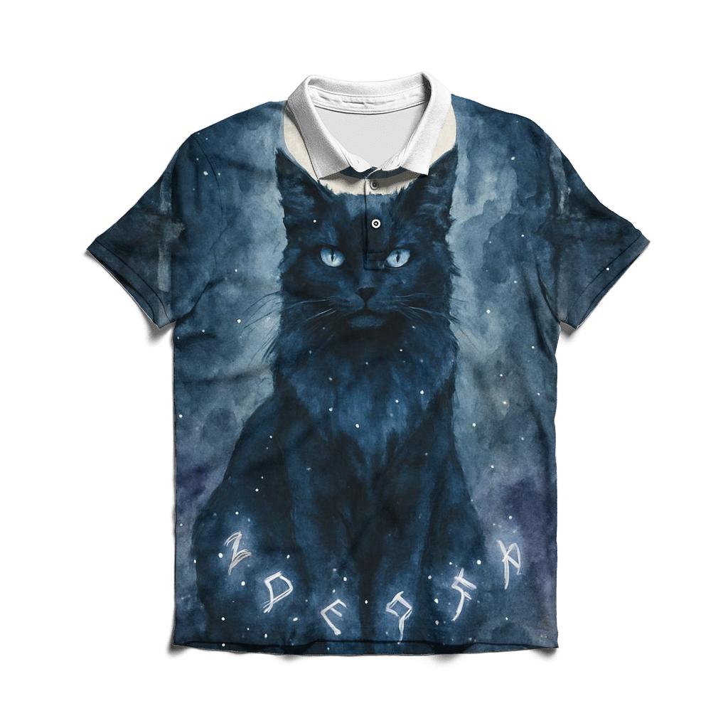 Moonlit Rune Guardian Cat stylish collar polo tees