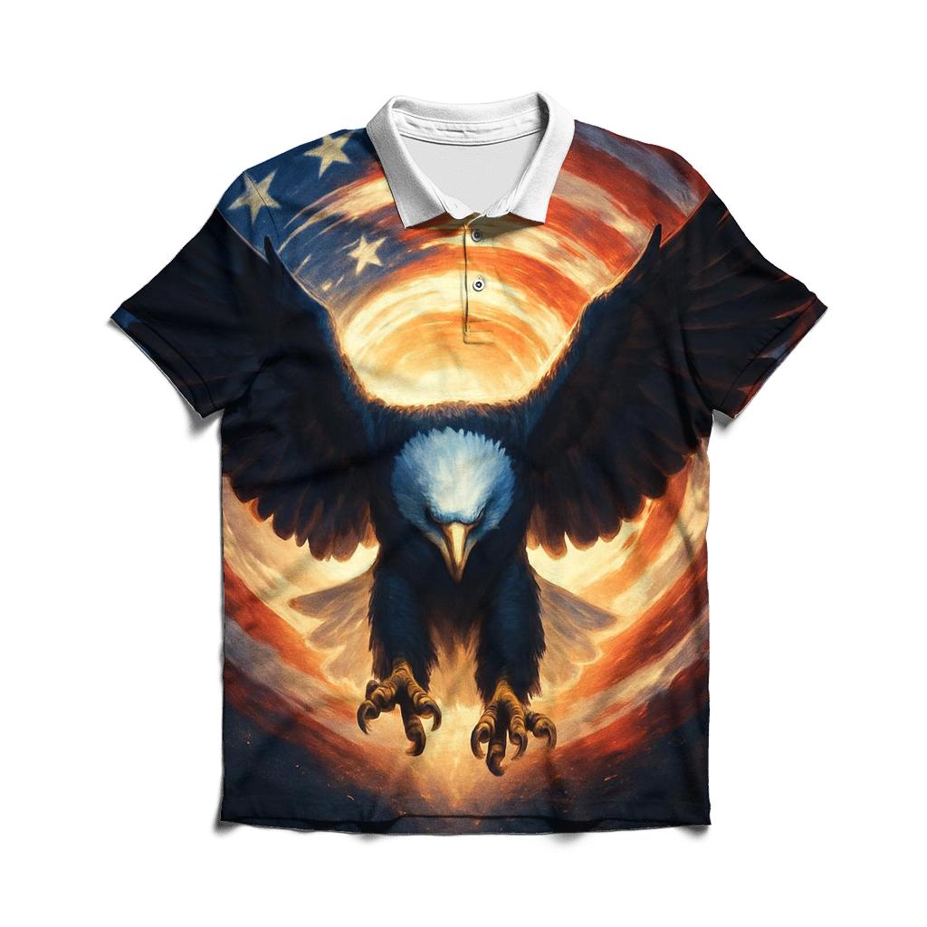 Midnight Eagle Flag Halo embroidered polo tops
