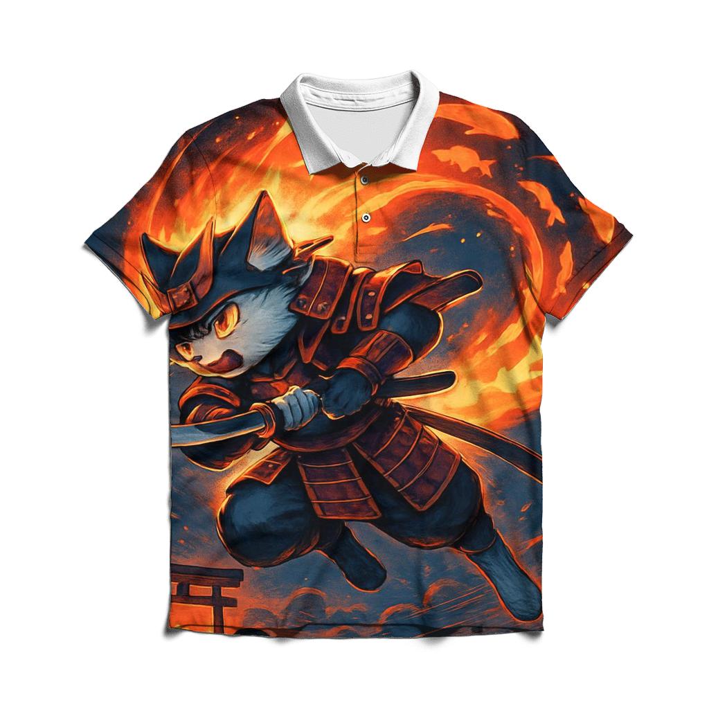 Koi Comet Samurai Cat branded logo polo shirts