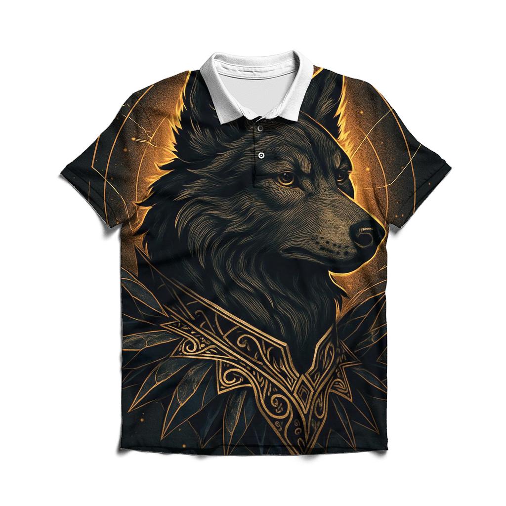 Obsidian Gold Sentinel Wolf personalized polo shirts