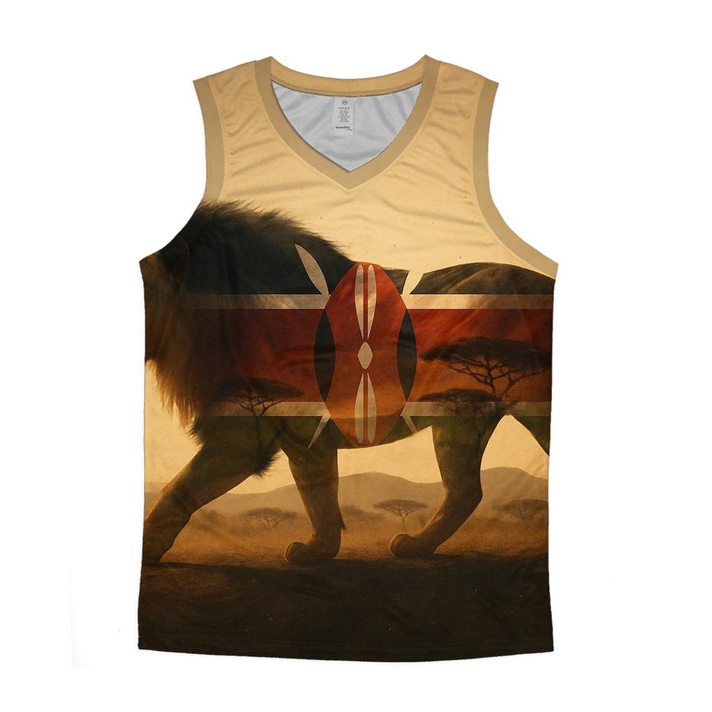 Savanna Lion Overlay Kenya cotton sleeveless tops