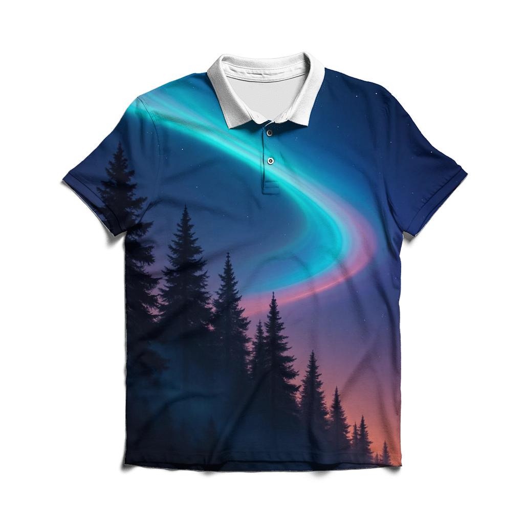 Aurora Dusk Over Pines premium cotton polo shirts