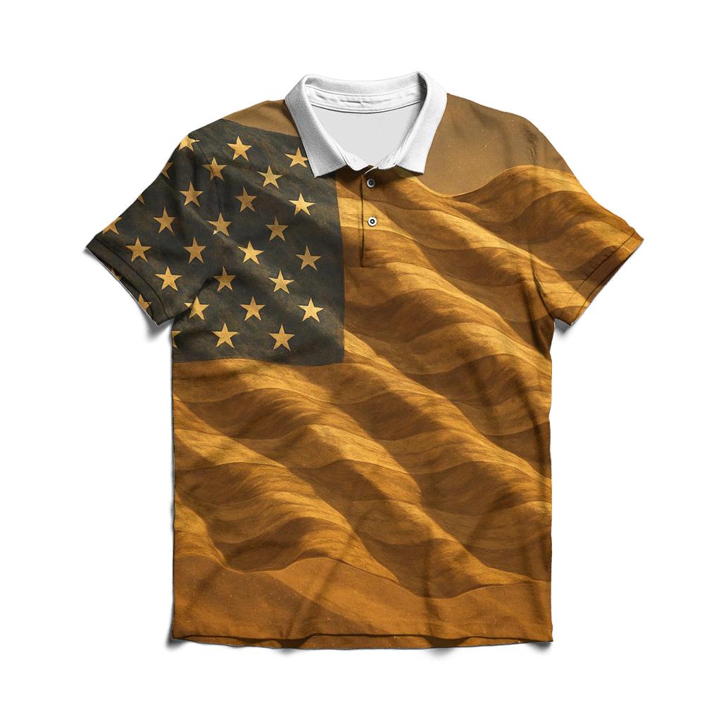 Desert Camo Flag Wave designer slim fit polos