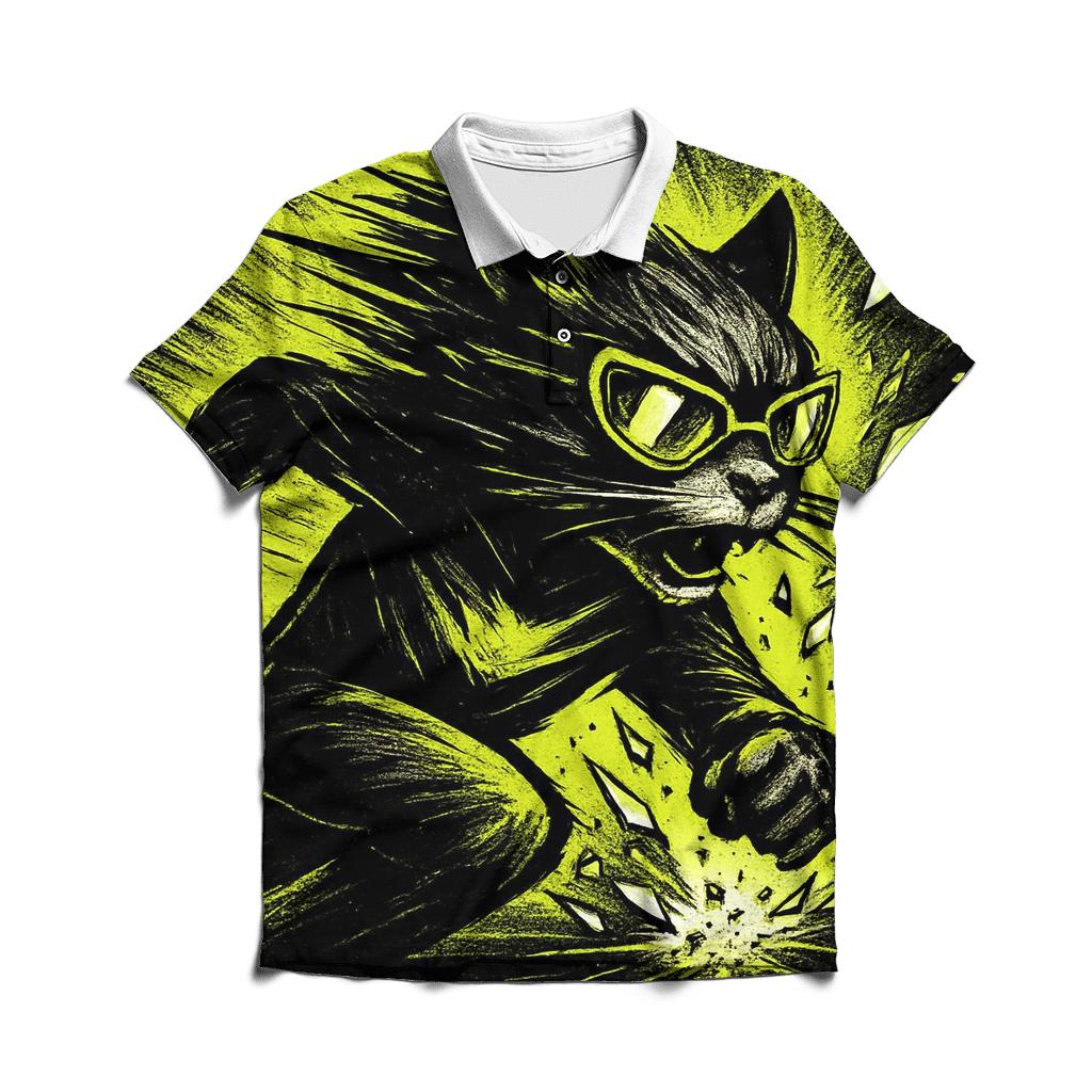 Shattered Glass Street Racer Cat premium cotton polo shirts