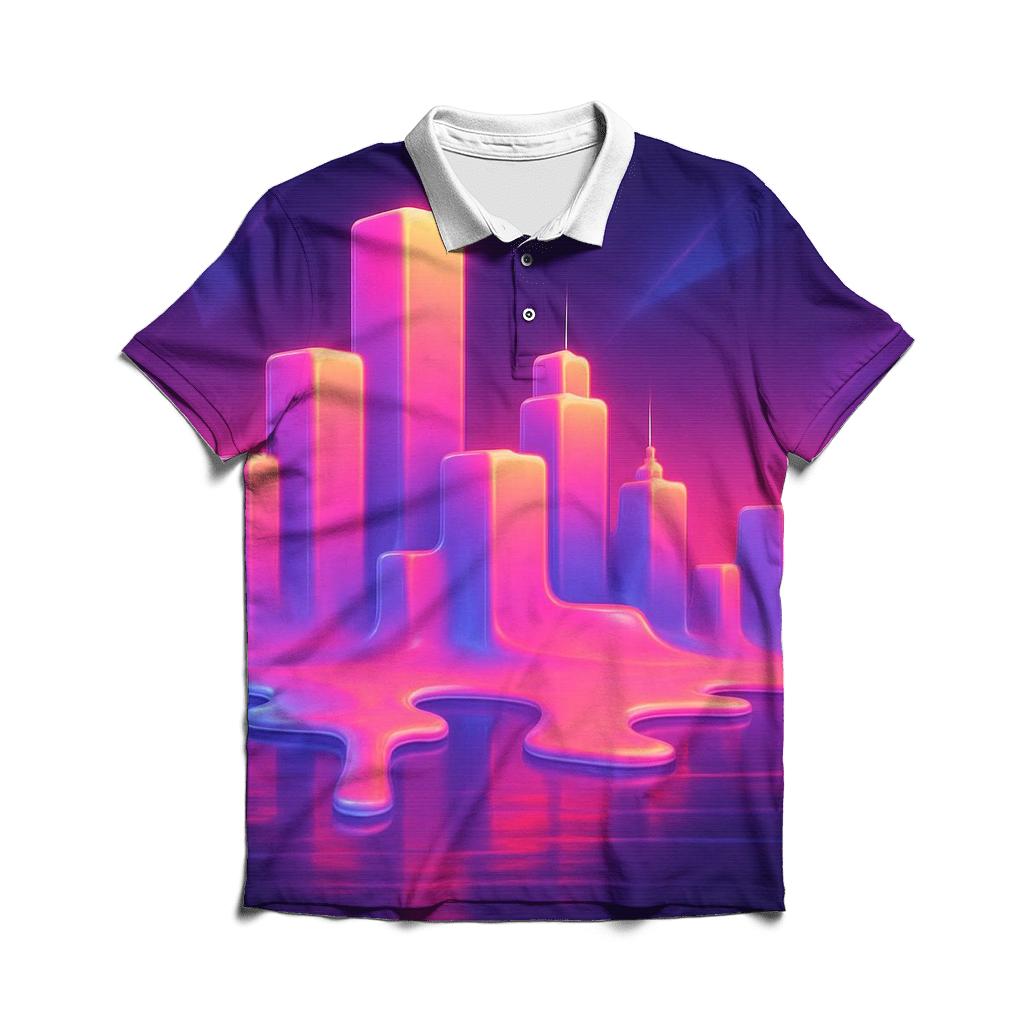 Vaporwave Skyline Meltpool branded logo polo shirts