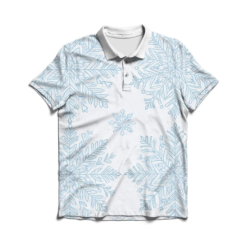 Icy Blue Snowflake Kaleidoscope On Light Gray Background embroidered polo tops