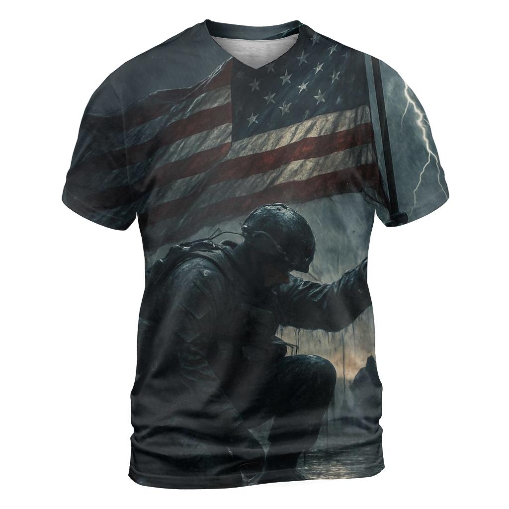 Valor Under Stormlight vibrant all-over design tees