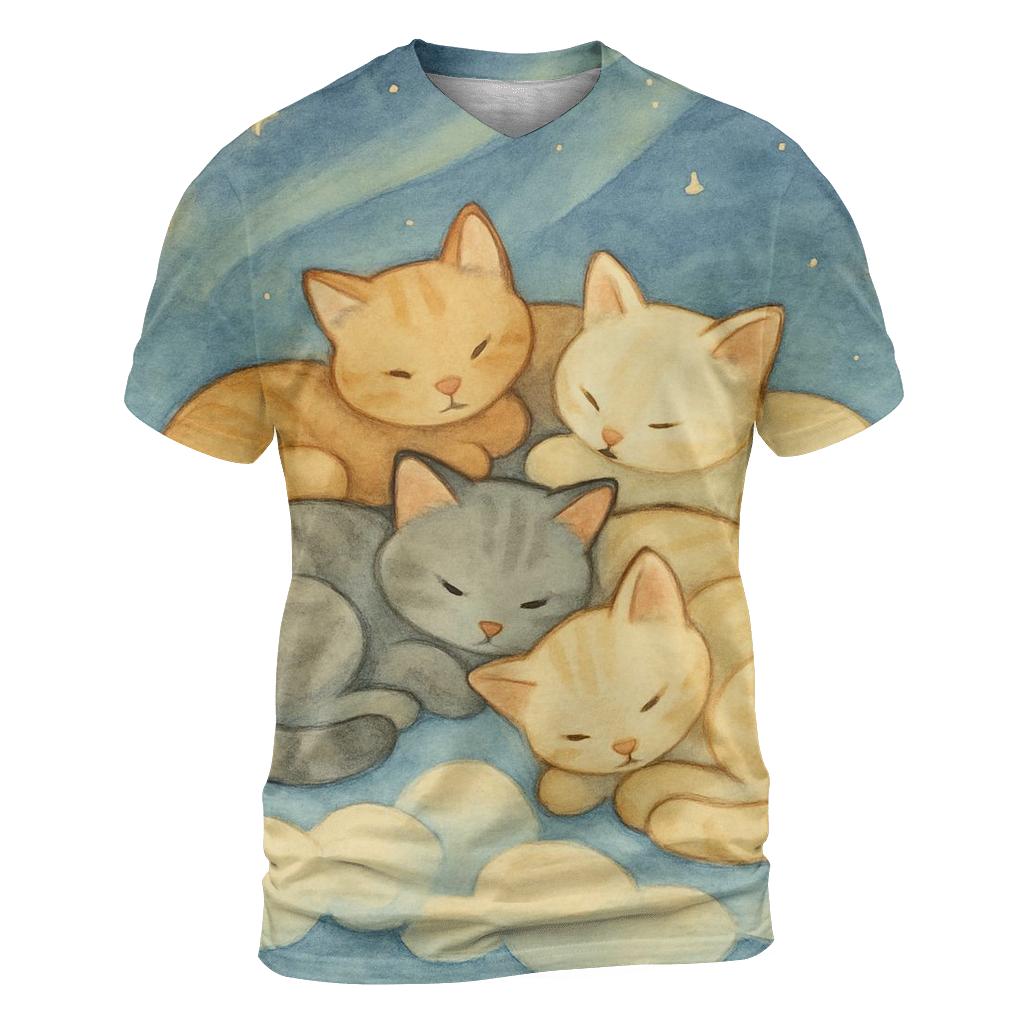 Cloud Quilt Stargazer Cats vibrant all-over design tees