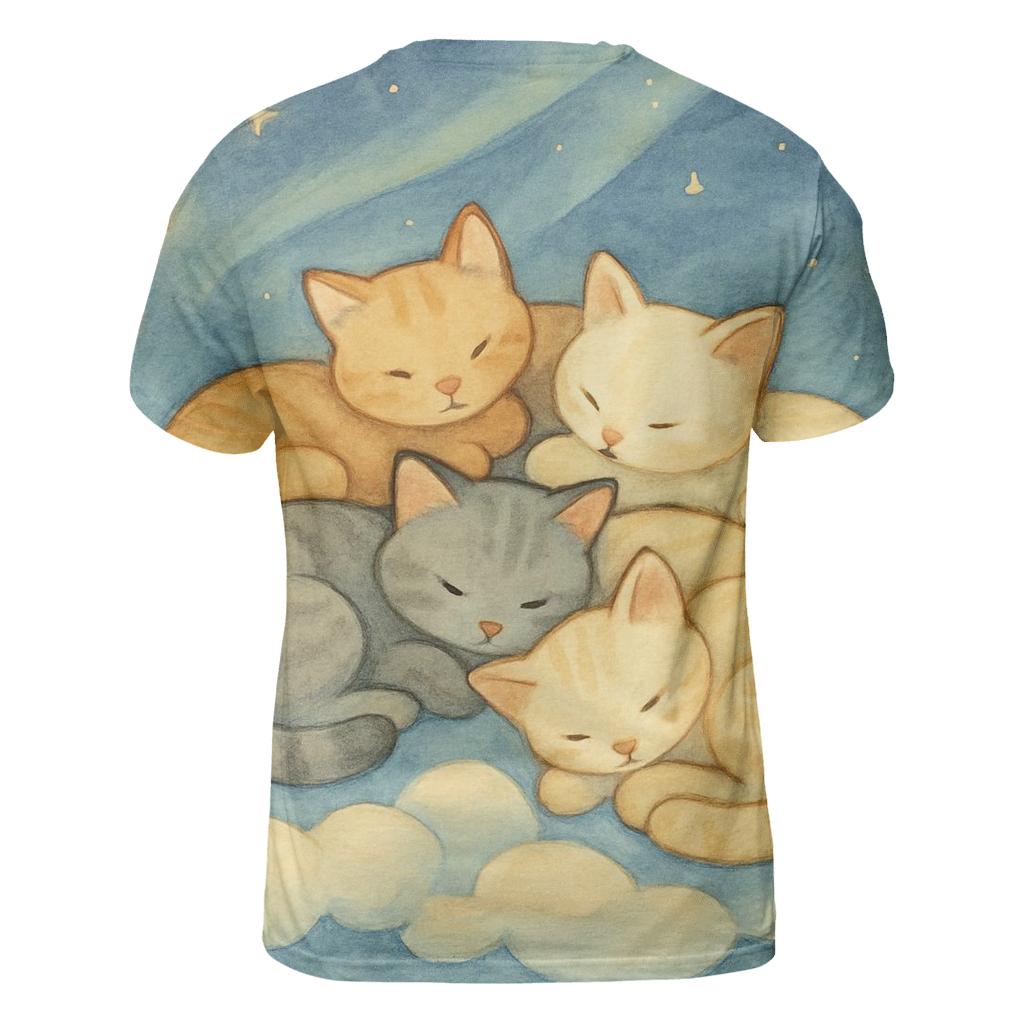 Cloud Quilt Stargazer Cats vibrant all-over design tees