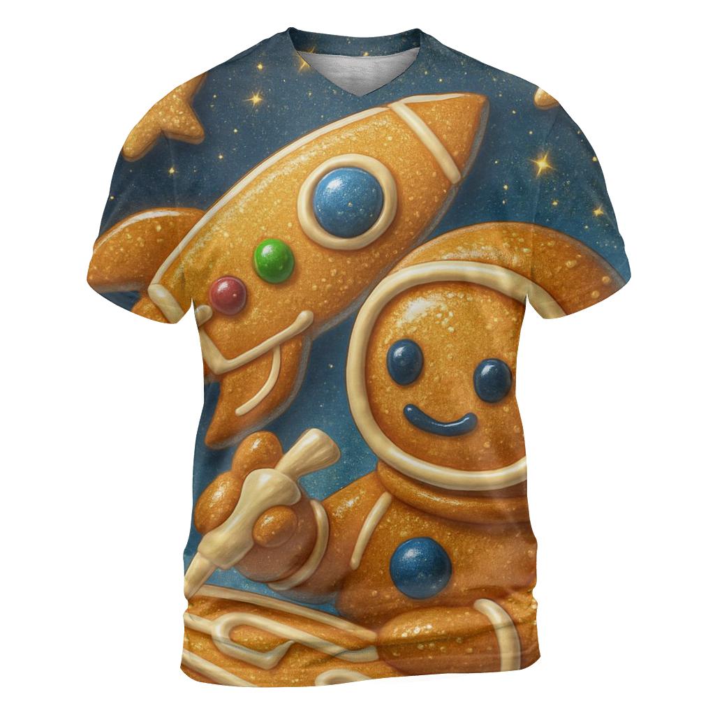 Gingerbread Astronaut Building A Cookie Rocket creative print fashion shirts