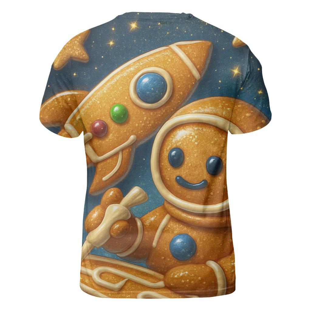 Gingerbread Astronaut Building A Cookie Rocket creative print fashion shirts