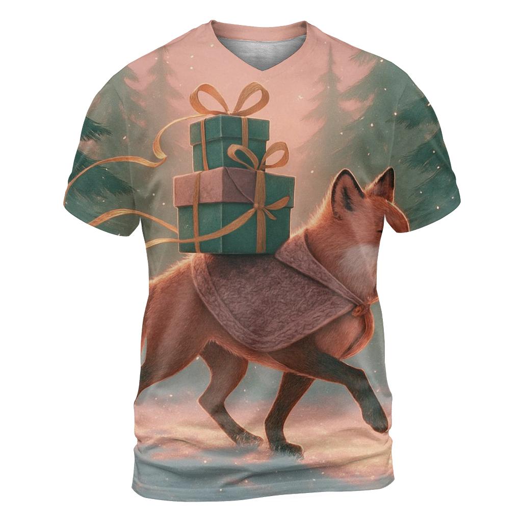 Winter Woodland Fox Delivering Wrapped Presents personalized full print shirts
