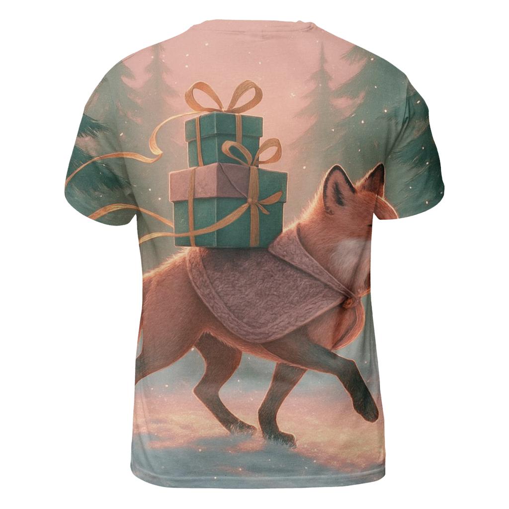 Winter Woodland Fox Delivering Wrapped Presents personalized full print shirts