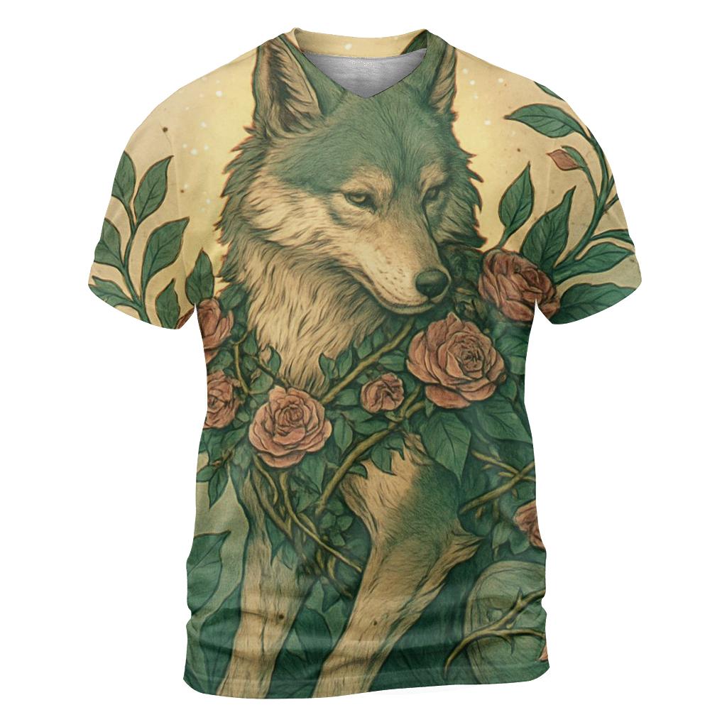 Botanical Thorn Guardian Wolf trendy printed shirt styles