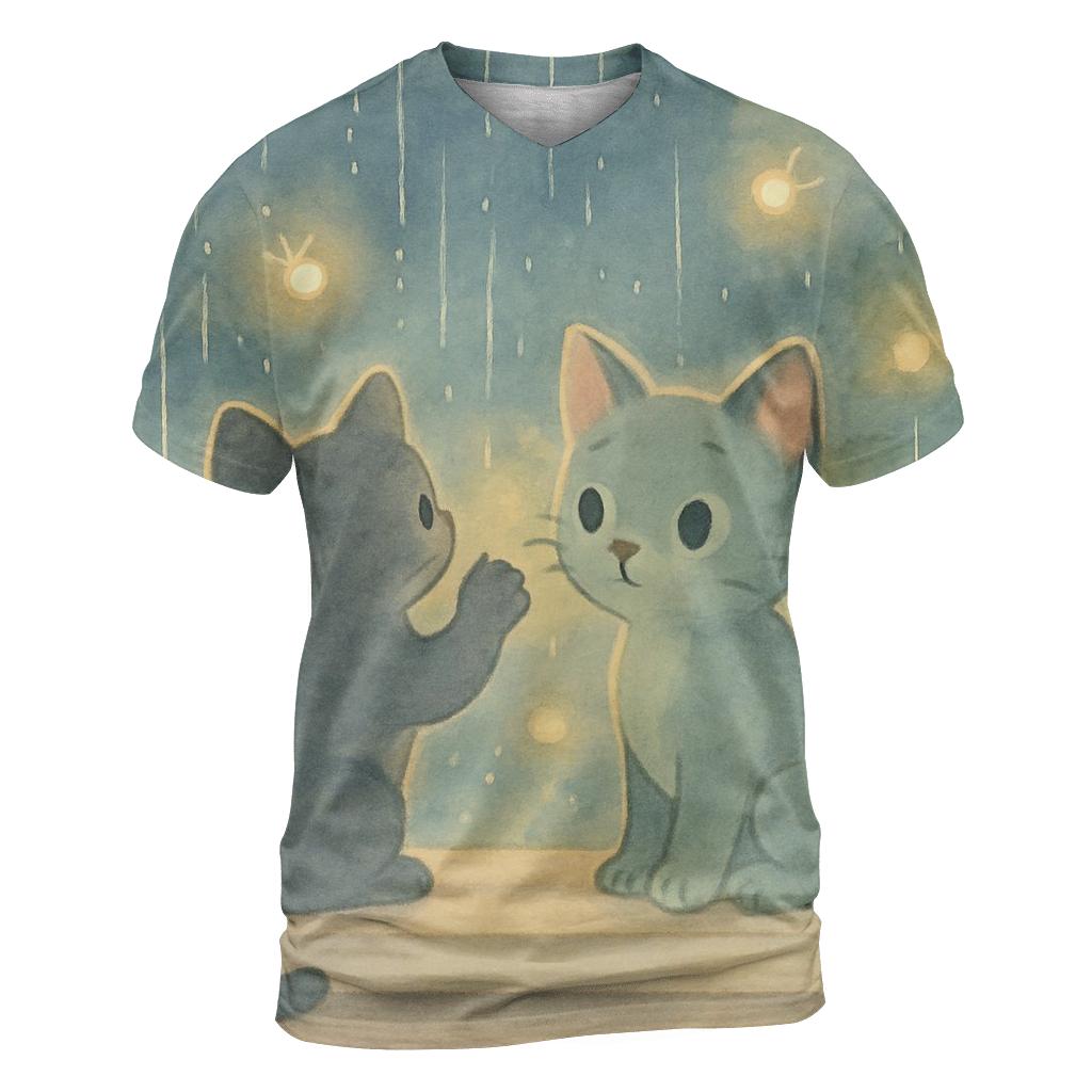 Rainy Window Firefly Kittens vibrant all-over design tees