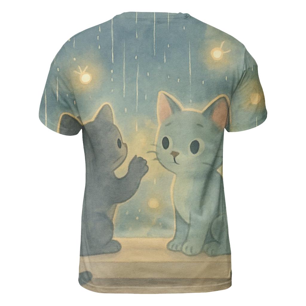 Rainy Window Firefly Kittens vibrant all-over design tees