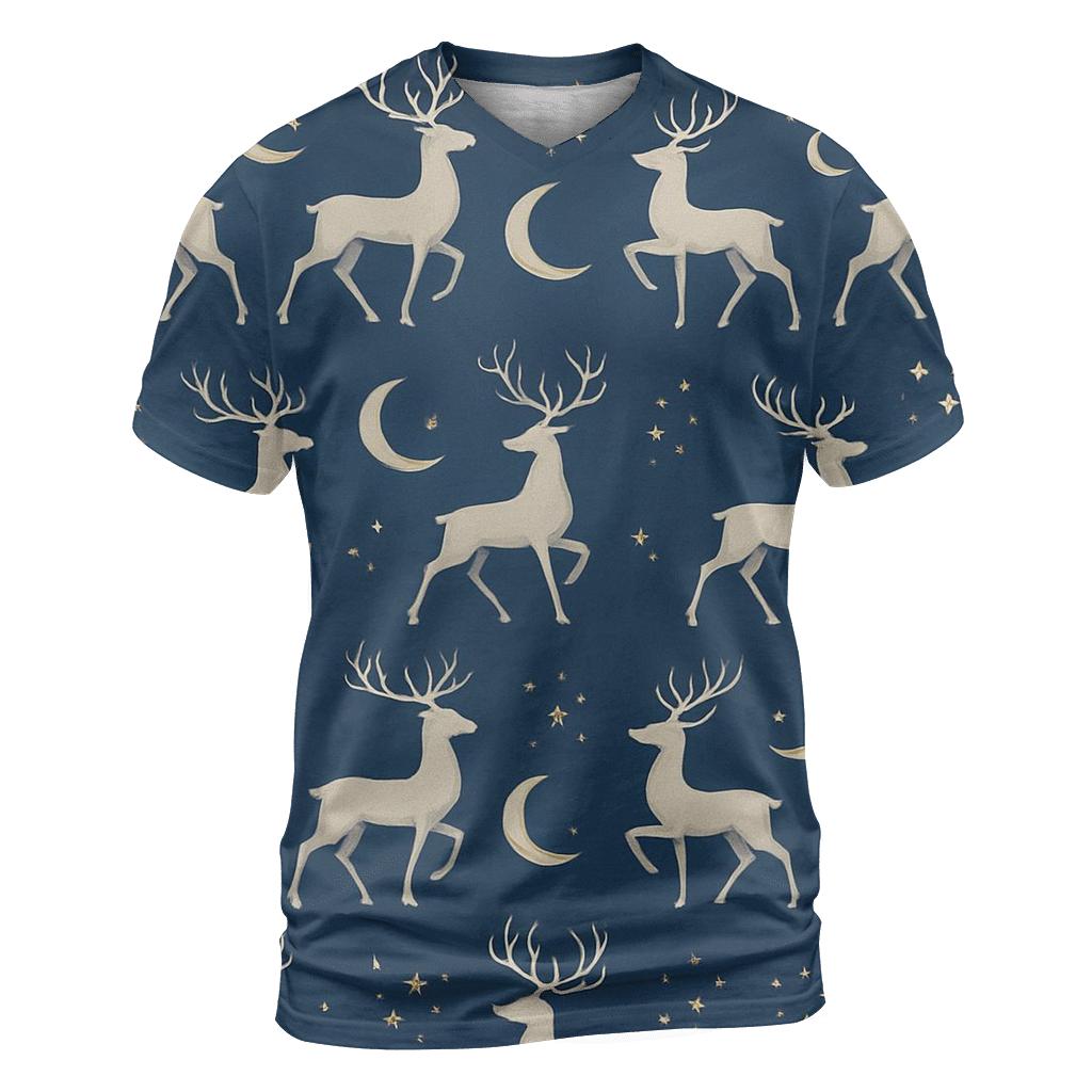 Reindeer Silhouette Moonlit Repeat On Indigo Background personalized full print shirts