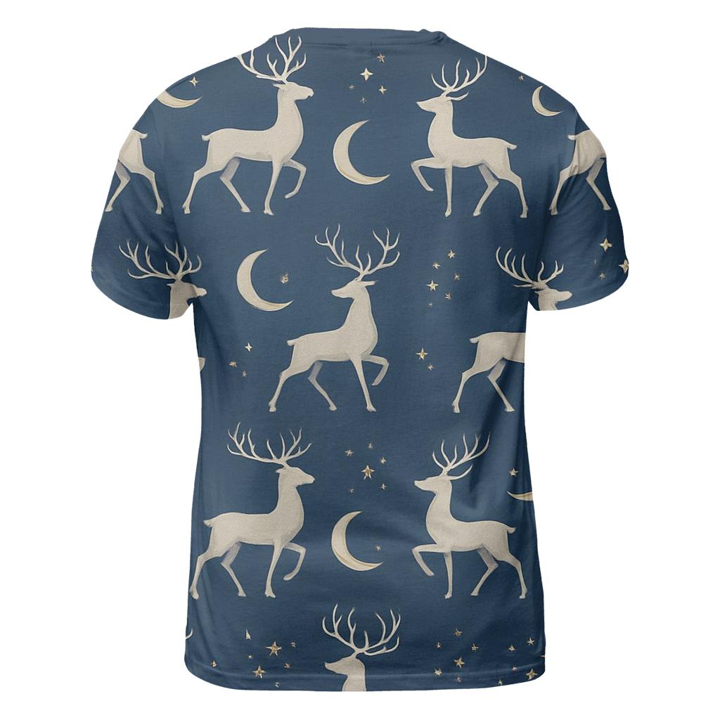 Reindeer Silhouette Moonlit Repeat On Indigo Background personalized full print shirts