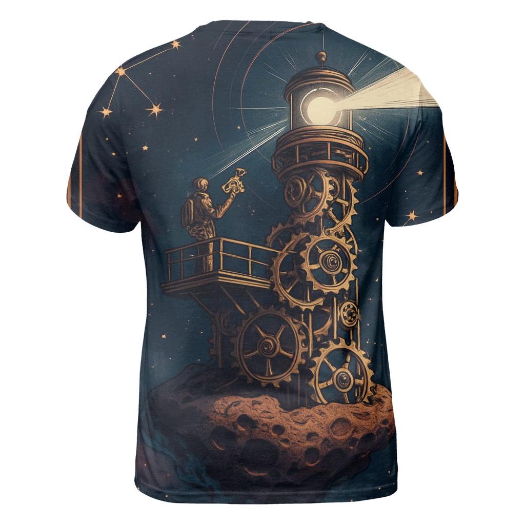 Clockwork Quasar Lighthouse vibrant all-over design tees