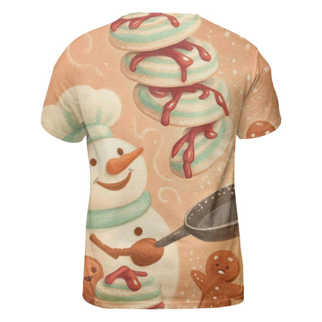 Snowman Chef Tossing Peppermint Pancakes creative print fashion shirts