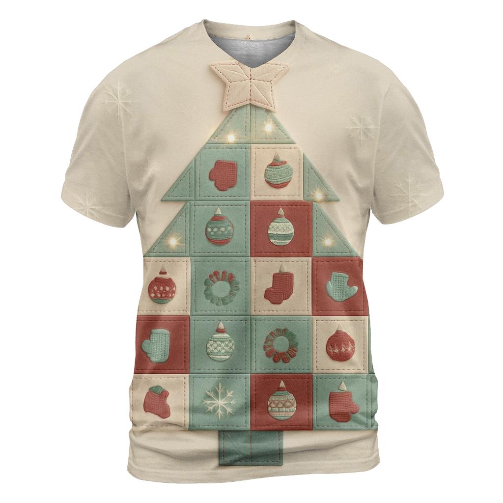 Christmas Tree Made Of Cozy Patchwork Quilts creative print fashion shirts