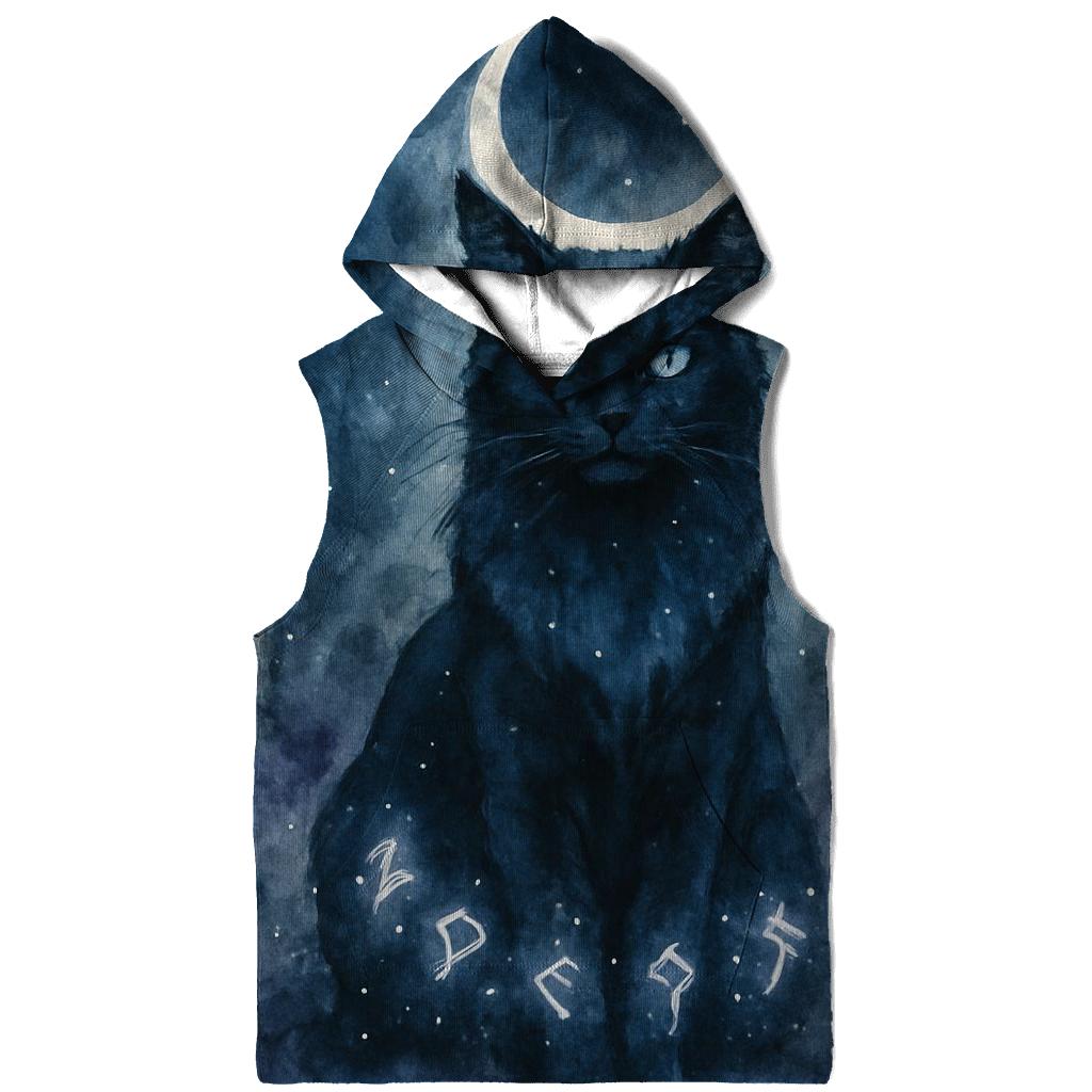 Moonlit Rune Guardian Cat printed hoodies