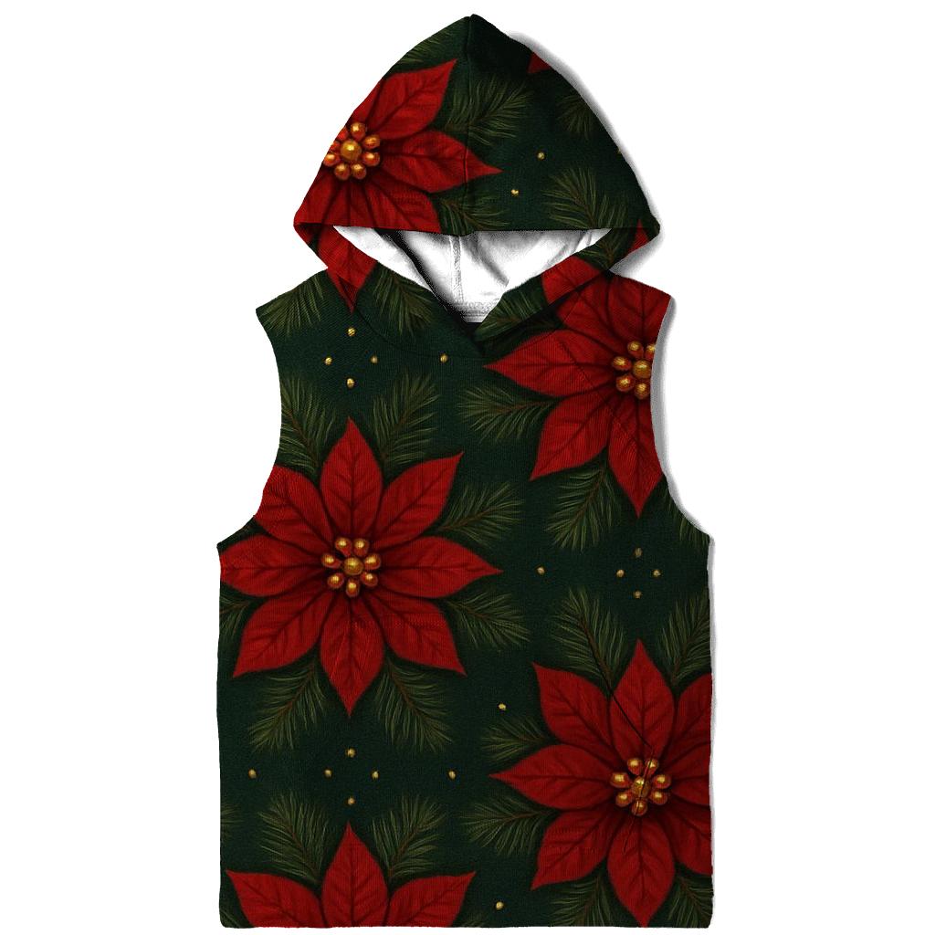 Crimson Poinsettia Starburst Tessellation On Deep Green Background hoodie styles
