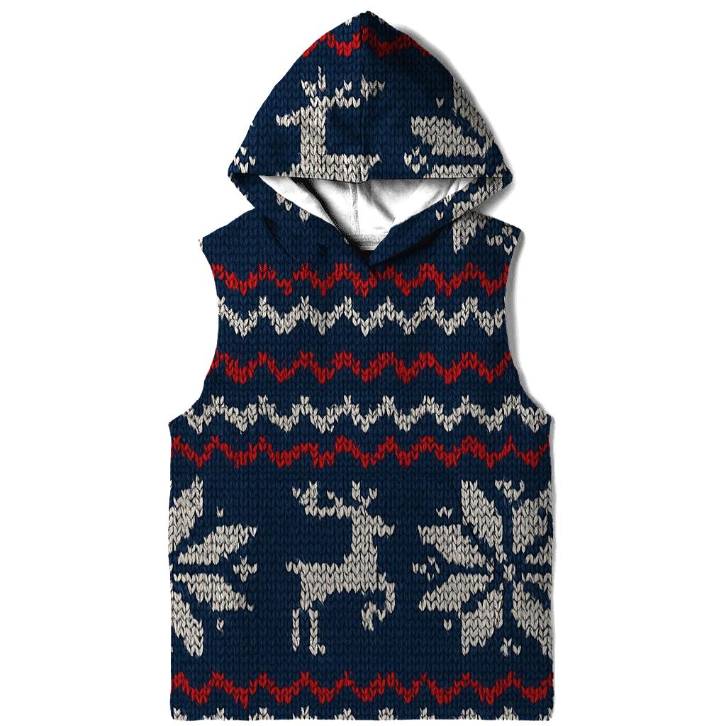 Nordic Knit Snowflake Grid On Navy Blue Background premium hoodies