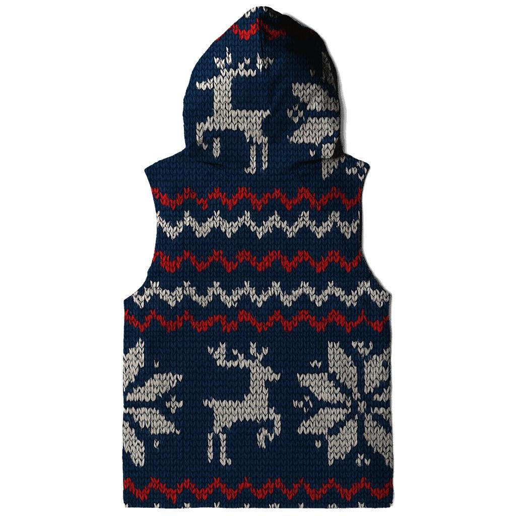 Nordic Knit Snowflake Grid On Navy Blue Background premium hoodies