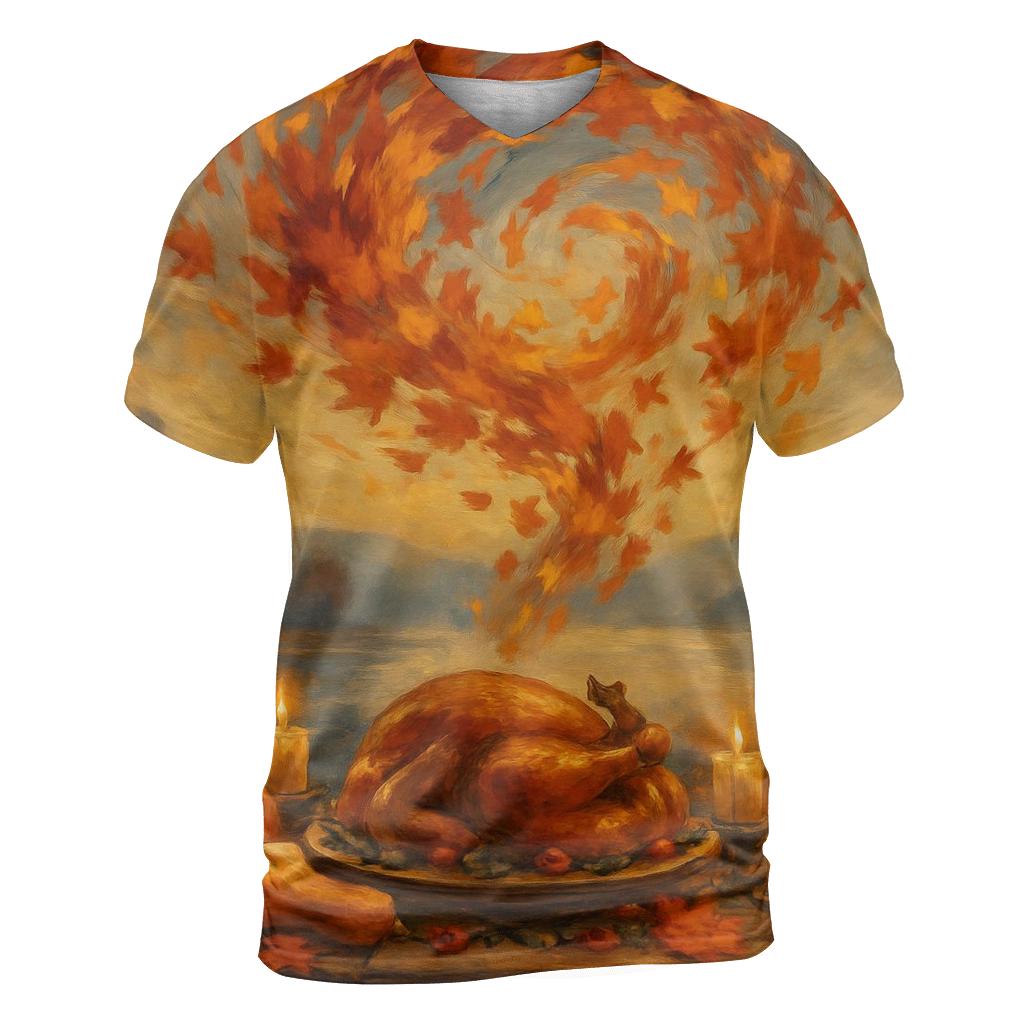 Maple Leaf Sky Swirl Over Feast Table statement graphic shirts