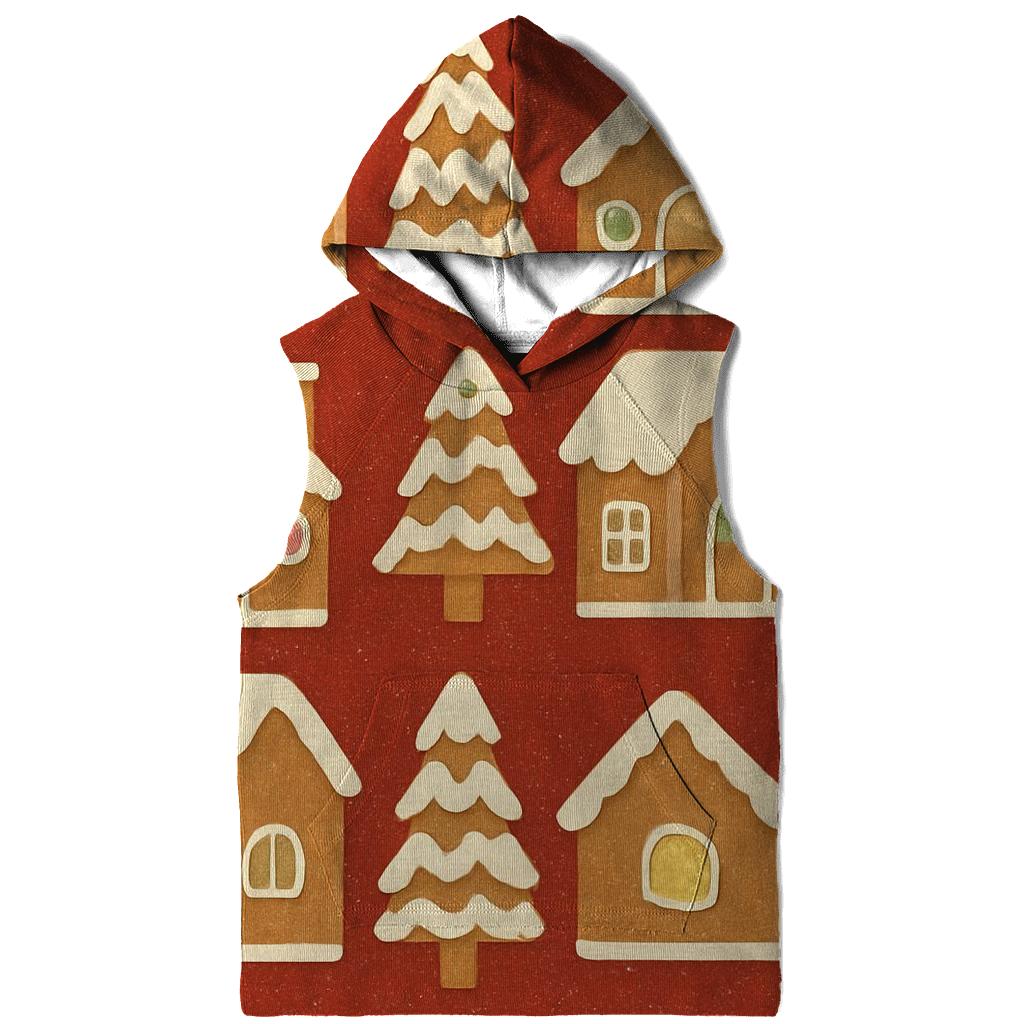 Gingerbread House Block Print Tiles On Warm Red Background hoodie styles