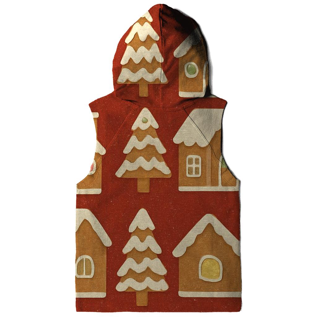 Gingerbread House Block Print Tiles On Warm Red Background hoodie styles