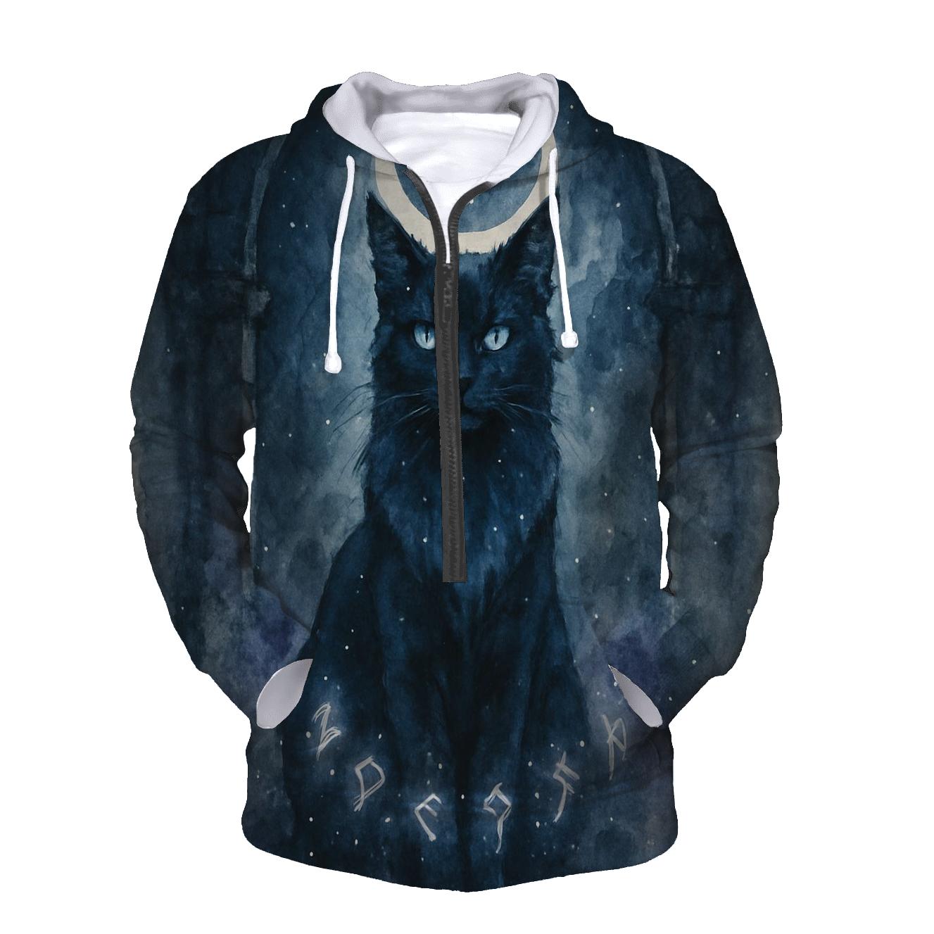 Moonlit Rune Guardian Cat printed hoodies