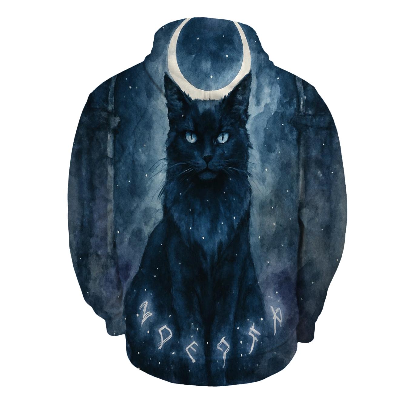 Moonlit Rune Guardian Cat printed hoodies