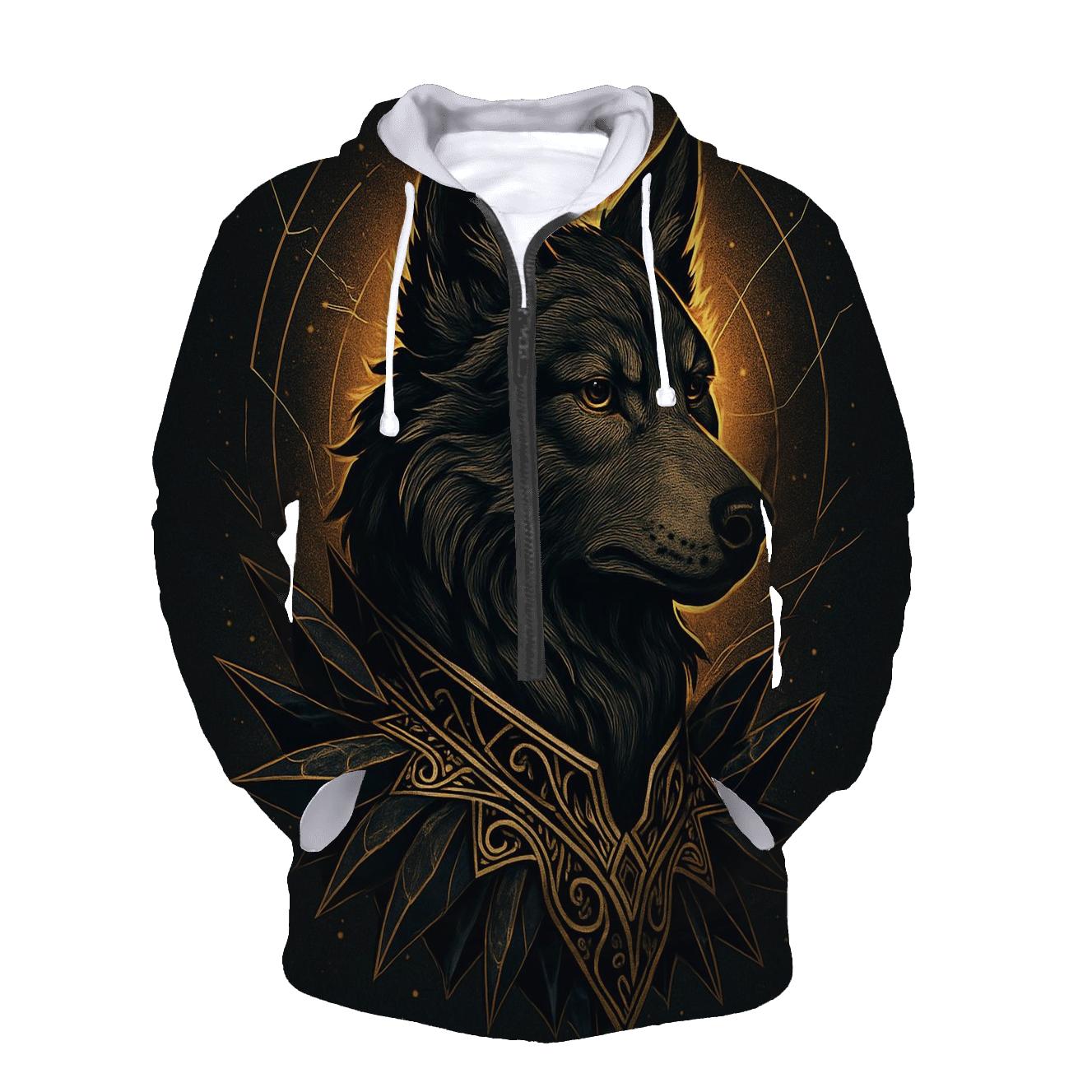 Obsidian Gold Sentinel Wolf zip-up hoodies