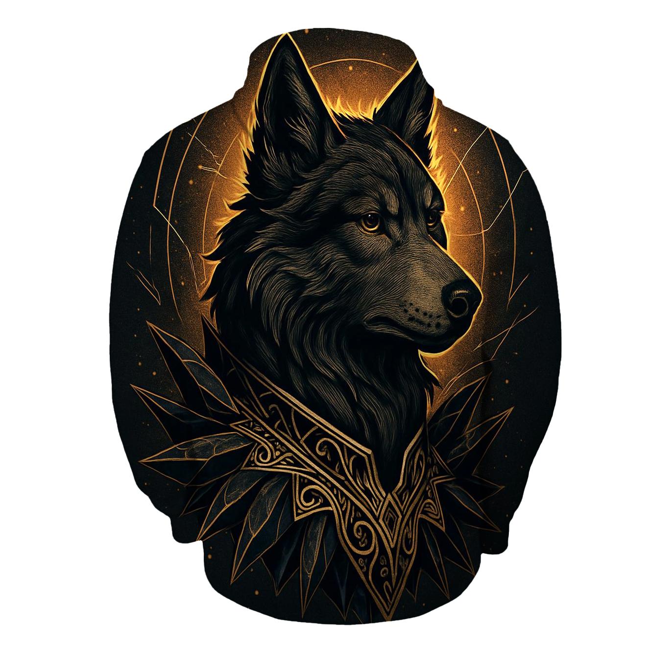 Obsidian Gold Sentinel Wolf zip-up hoodies