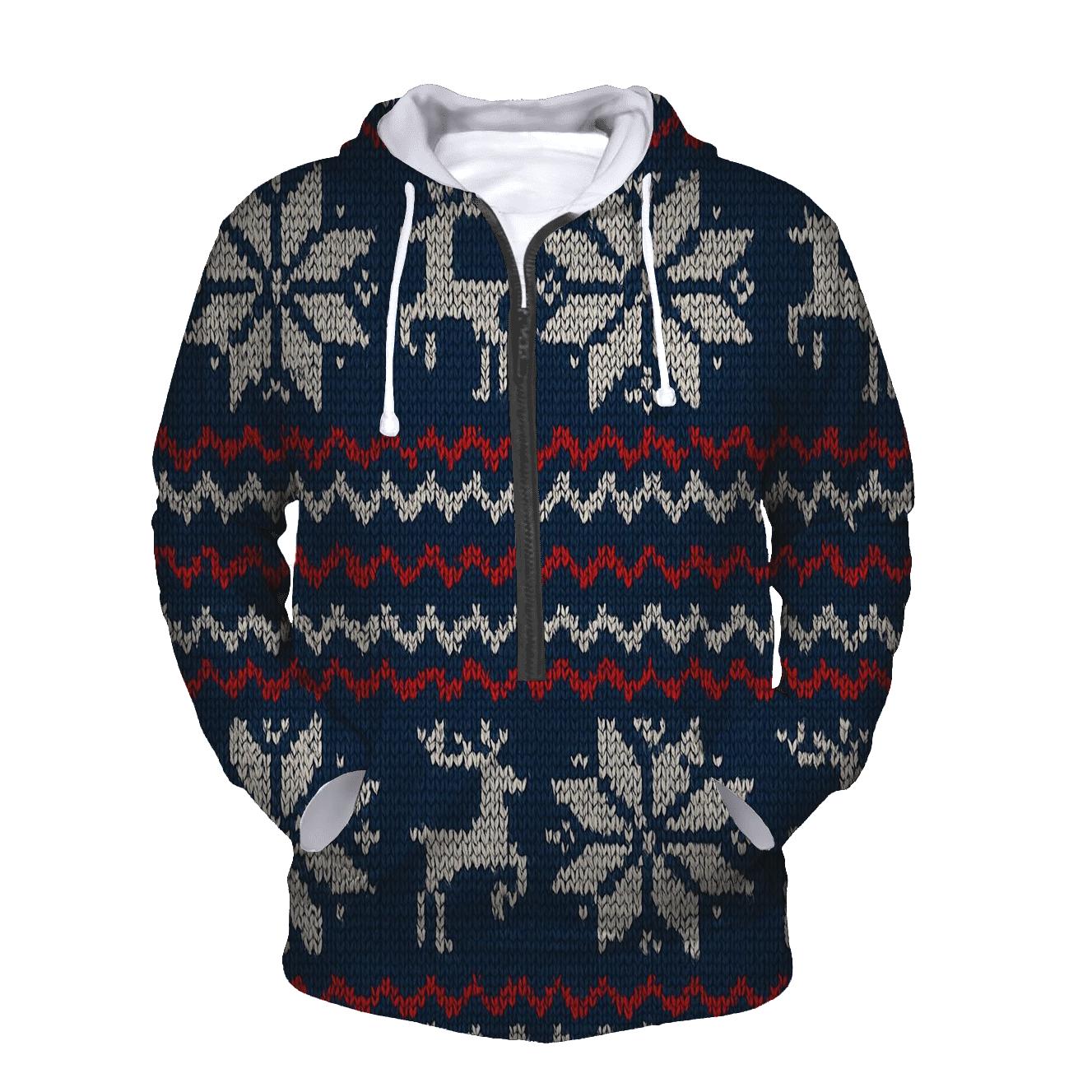 Nordic Knit Snowflake Grid On Navy Blue Background hoodie designs