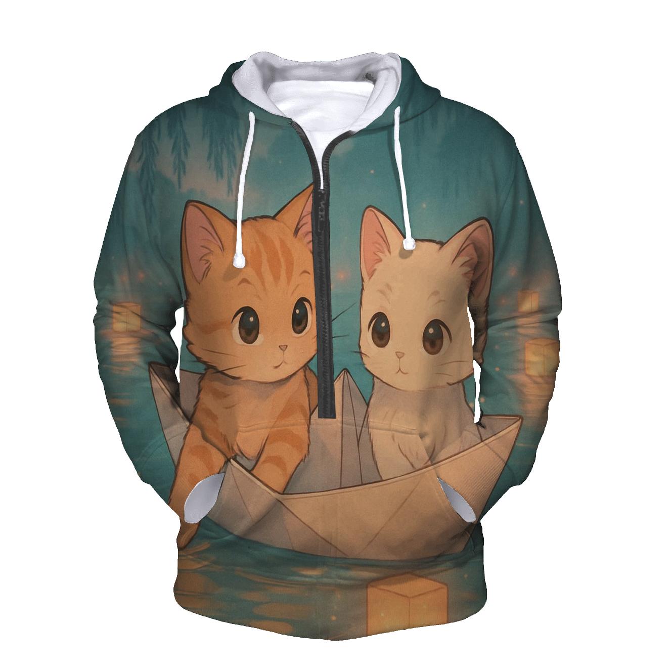 Lantern River Paper Boat Kittens zip-up hoodies