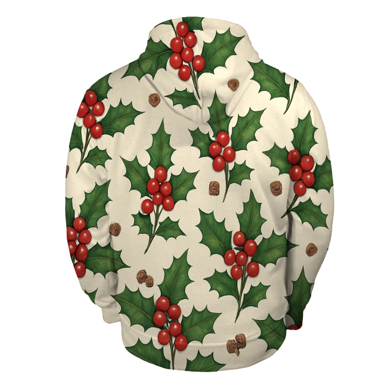 Holly And Berry Scatter Rhythm On Cream Background premium hoodies