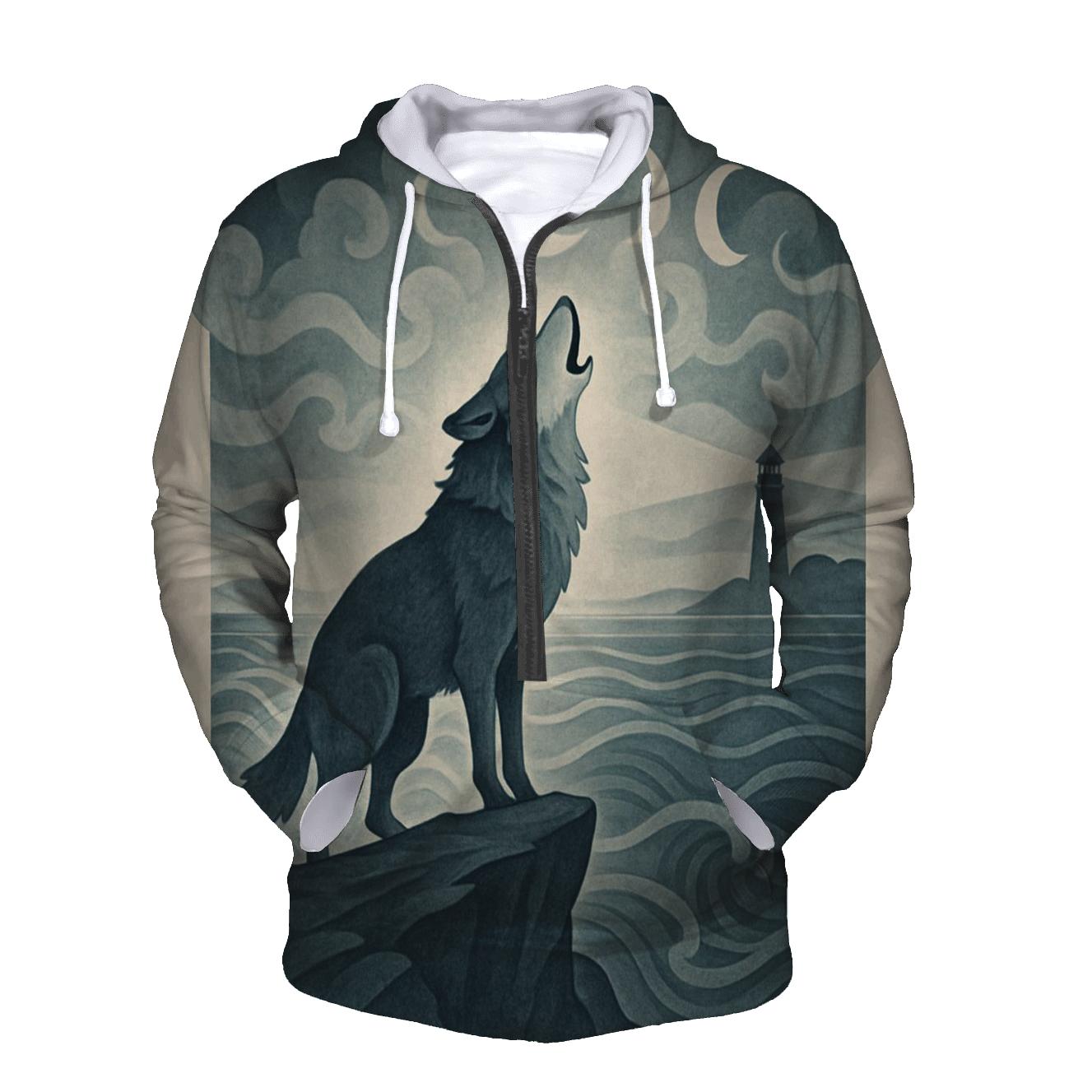 Sea Fog Moon Wolf heavyweight hoodies
