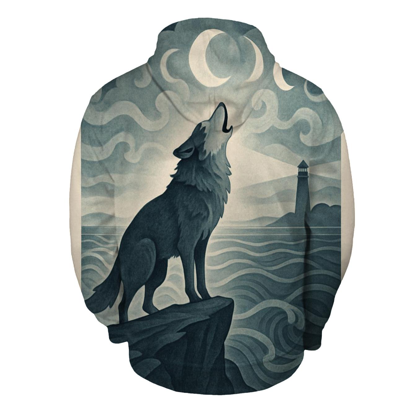 Sea Fog Moon Wolf heavyweight hoodies