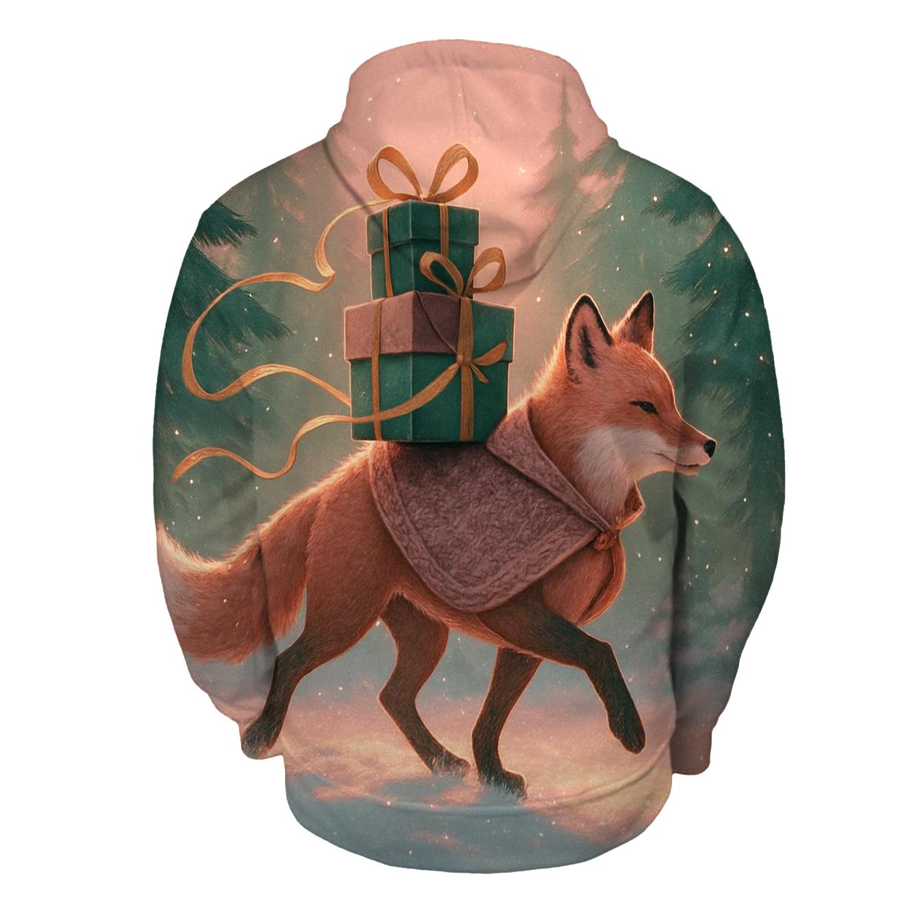 Winter Woodland Fox Delivering Wrapped Presents embroidered hoodies