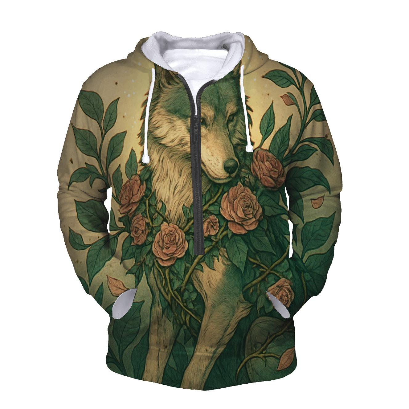 Botanical Thorn Guardian Wolf premium hoodies