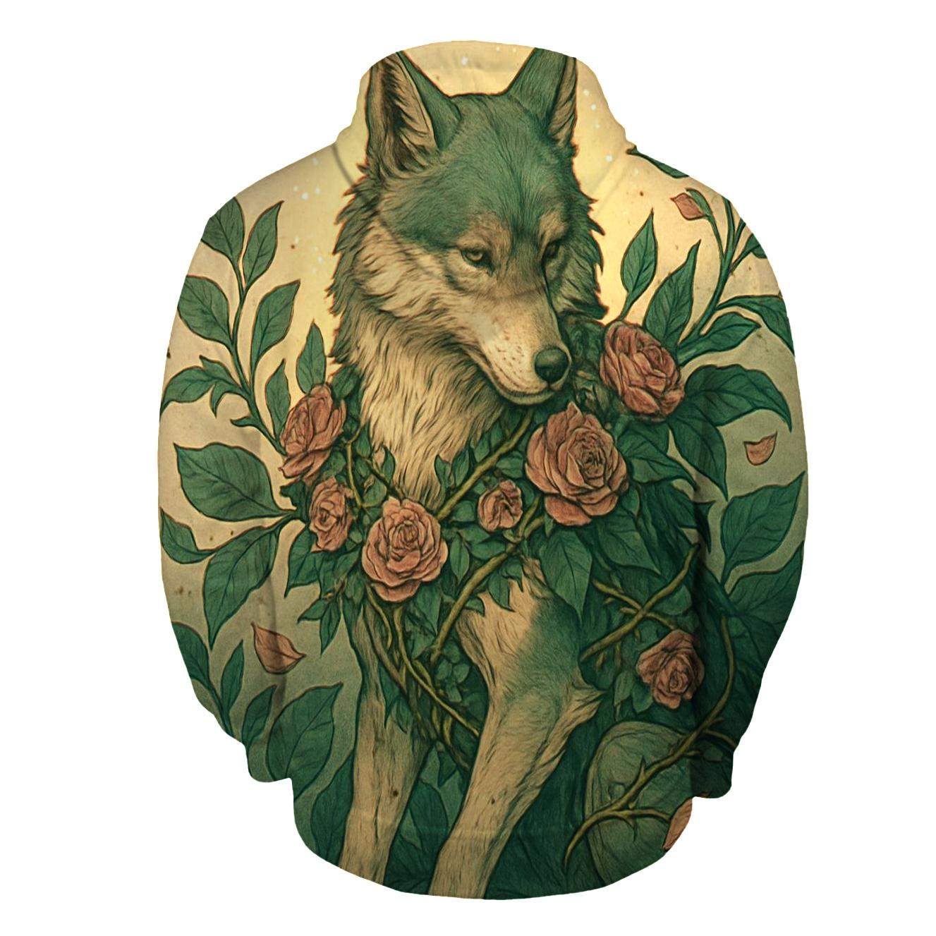 Botanical Thorn Guardian Wolf premium hoodies