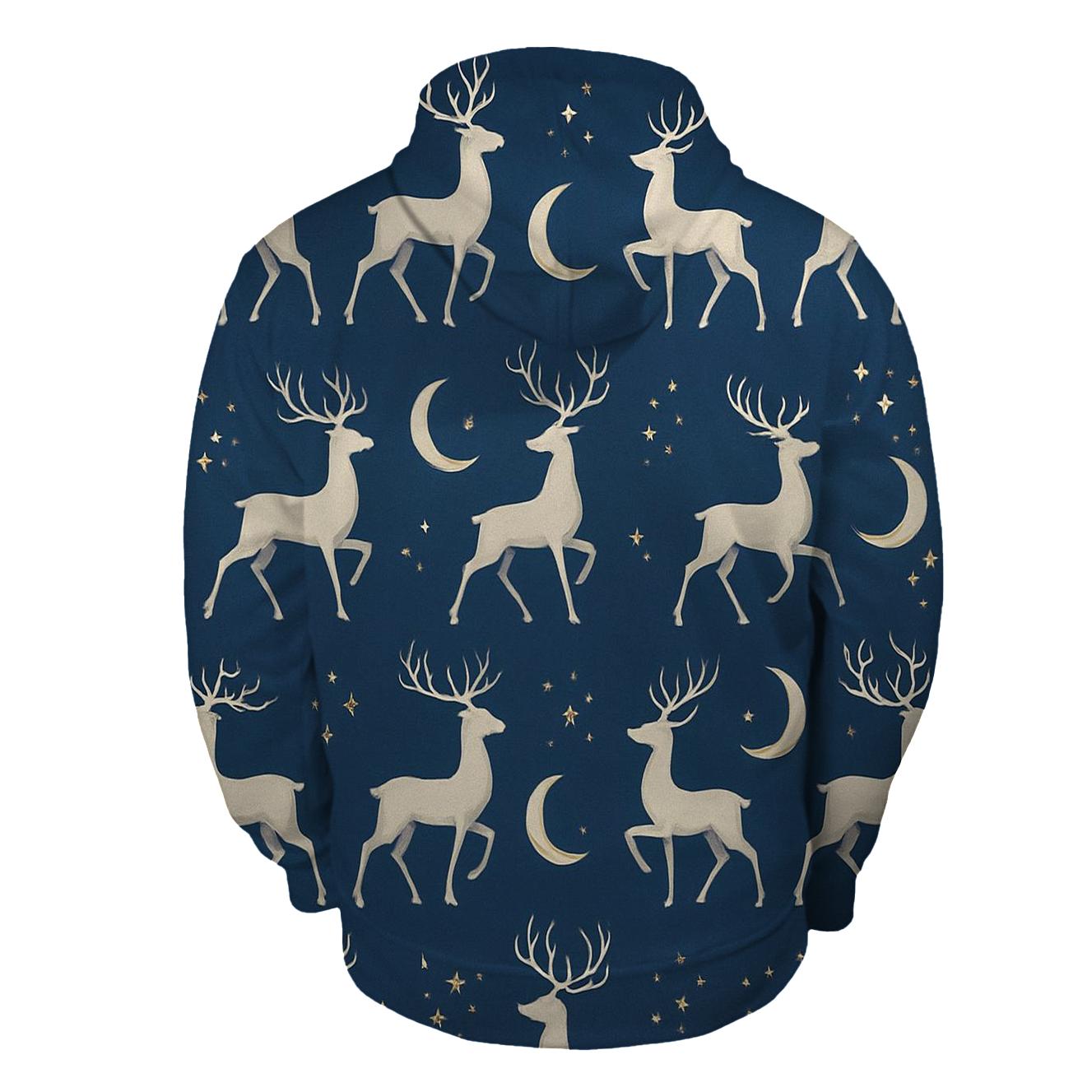 Reindeer Silhouette Moonlit Repeat On Indigo Background printed hoodies