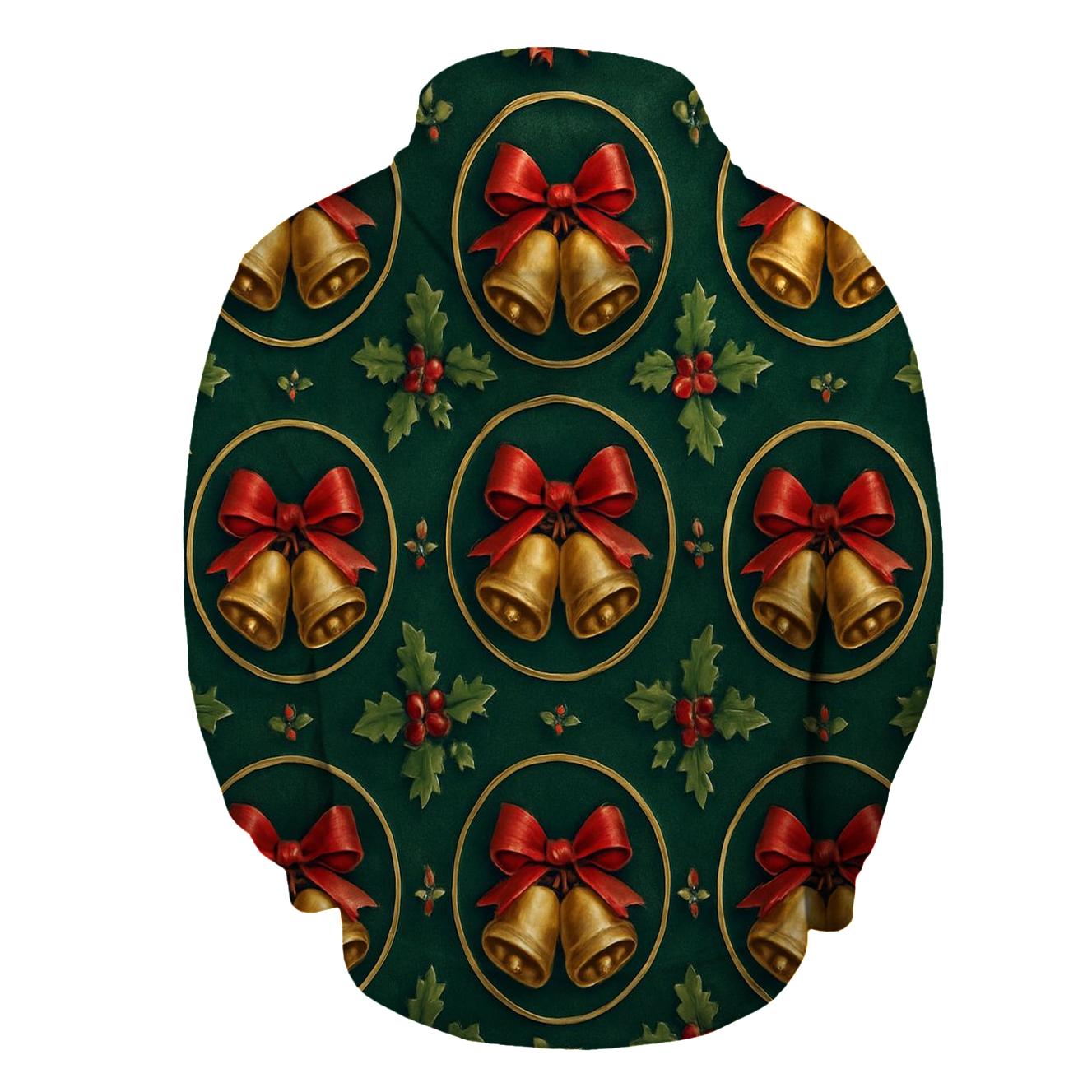 Festive Bell And Ribbon Medallions On Emerald Background premium hoodies