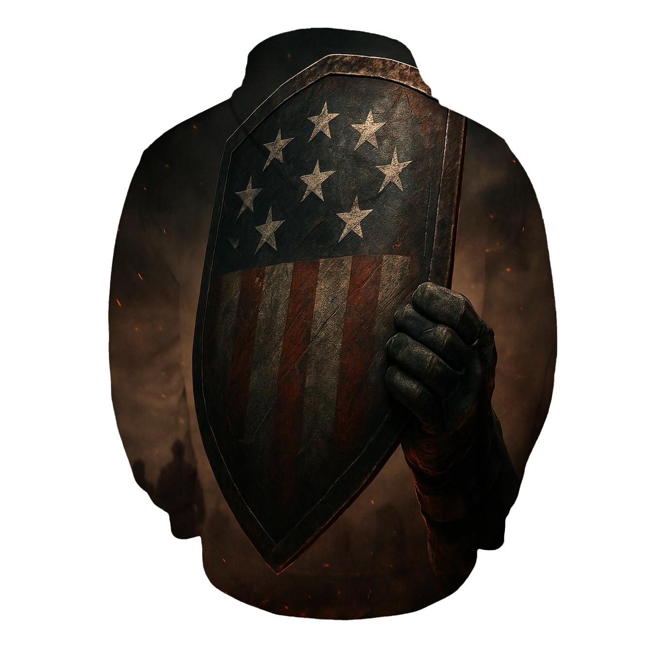 Iron Resolve And Ember Stars printed hoodies